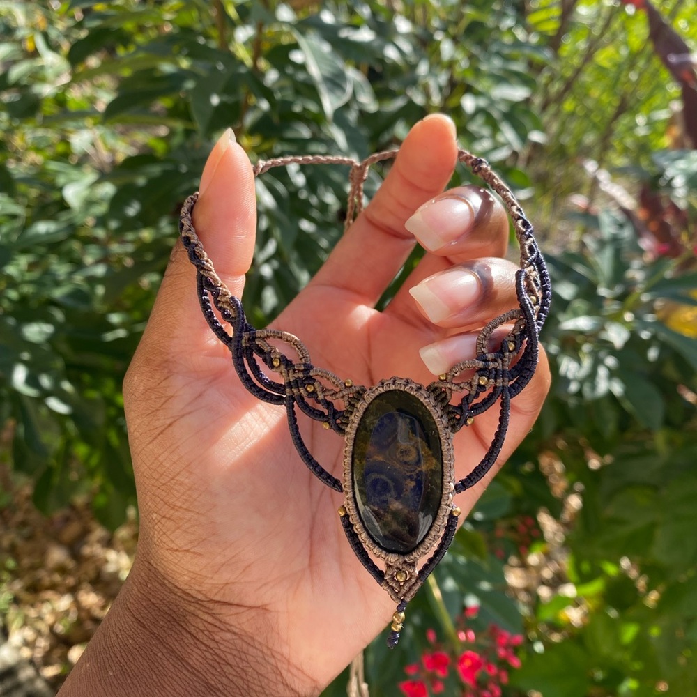 Kambaba Jasper Macrame Necklace - Picture 6 of 6